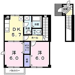 オリーヴハウスA 2DKの間取図画像