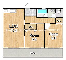 グレースシノキ 2LDKの間取図画像