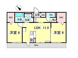 ルーチェ比叡 2LDKの間取図画像