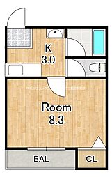 レークナウリバー3 1Kの間取図画像