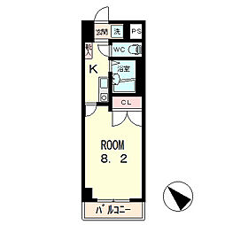 クレスト草津 7階1Kの間取り