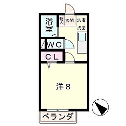 ウイングヒルズ笠山1号棟 1Kの間取図画像