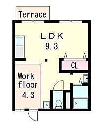 西矢倉ハイツA棟 ワンルームの間取図画像