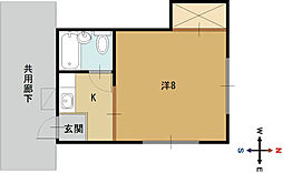 グリーンヒル 2階1Kの間取り
