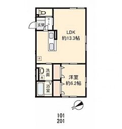 シャ・ノワール 2階1LDKの間取り