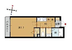 ラス・パルマス浜三條 C type 5階1Kの間取り