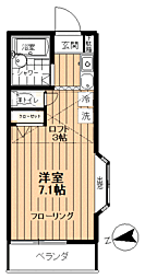 リスタアバン 2階1Kの間取り