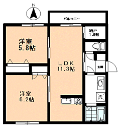 セレスティア向山 2LDKの間取図画像