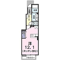 エクレラージュB 1階ワンルームの間取り