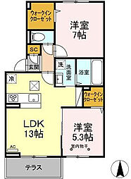南都留郡富士河口湖町小立アパート 2LDKの間取図画像