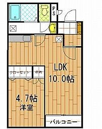 ホワイトピアニー　イースト 2階1LDKの間取り