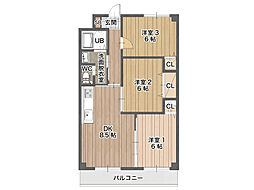 アップルハウス 3階3LDKの間取り