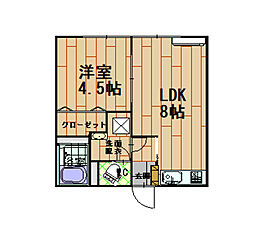 宮坂ハイツ 1LDKの間取図画像