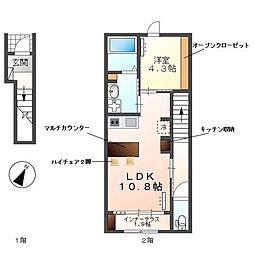Woodstock Nest 2階1LDKの間取り