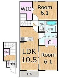 近江鉄道八日市線 八日市駅 徒歩33分の賃貸アパート 2階2LDKの間取り
