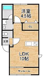 ベネディエーレII 1LDKの間取図画像