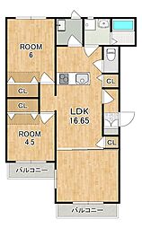 S・E寮 2LDKの間取図画像