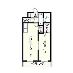 アースマーシマンション2 1LDKの間取図画像