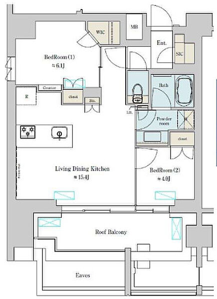 Brillia ist 上野稲荷町 1501｜東京都台東区北上野2丁目(賃貸マンション2LDK・15階・56.61㎡)の写真 その2