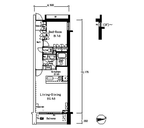 フロンティアレジデンス南麻布 ｜東京都港区南麻布3丁目(賃貸マンション1LDK・4階・54.63㎡)の写真 その2