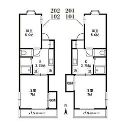 リ・エスト北千住 1階2Kの間取り