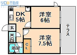 グレイス92 1階2DKの間取り