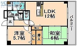 ＨＩＹＯＤＯＲＩ 5階2LDKの間取り