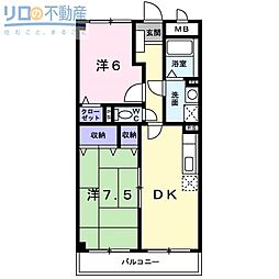 ハーティス宝塚2 2DKの間取図画像