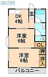 明和コーポ 2DKの間取図画像