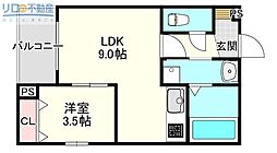 シエーナ川西美園 1LDKの間取図画像