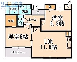 フローラル宝塚 2LDKの間取図画像