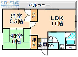 朝山レジデンス 2LDKの間取図画像