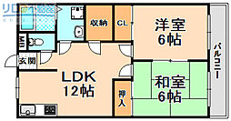 内山マンション 2LDKの間取図画像