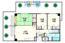 クレール桜ケ丘 3LDKの間取図画像