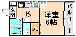 セリバテール伊丹 1Kの間取図画像