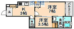 茶園館 2Kの間取図画像