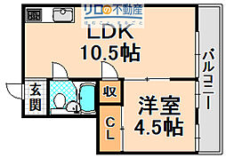 伊丹中央ビル 1LDKの間取図画像