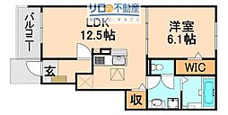 個邸昆陽 1LDKの間取図画像