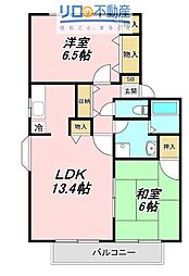 メゾンクレールA棟 2LDKの間取図画像