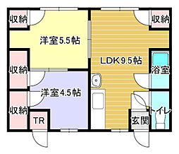 コスモ黄金 2DKの間取図画像