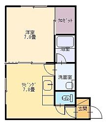 ウエスト1 1DKの間取図画像