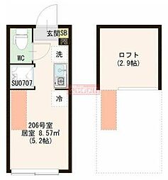 レジデンス・イン初台 206 2階ワンルームの間取り