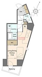 リテラス渋谷笹塚 13階ワンルームの間取り