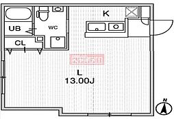 Le Clair代々木 1階ワンルームの間取り