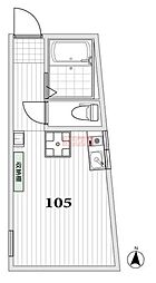 プライム羽根木 1階ワンルームの間取り