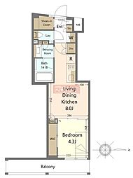 ザ・パークハビオSOHO代々木公園 1LDKの間取図画像