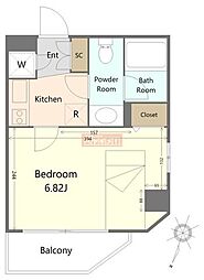 プレミアステージ笹塚 1Kの間取図画像