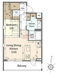 ミュプレ代々木上原 1LDKの間取図画像
