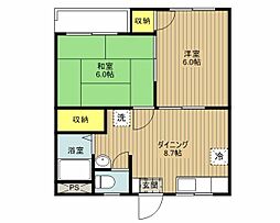Uハイツ 2DKの間取図画像