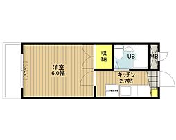 コーポリバーサイド 1Kの間取図画像
